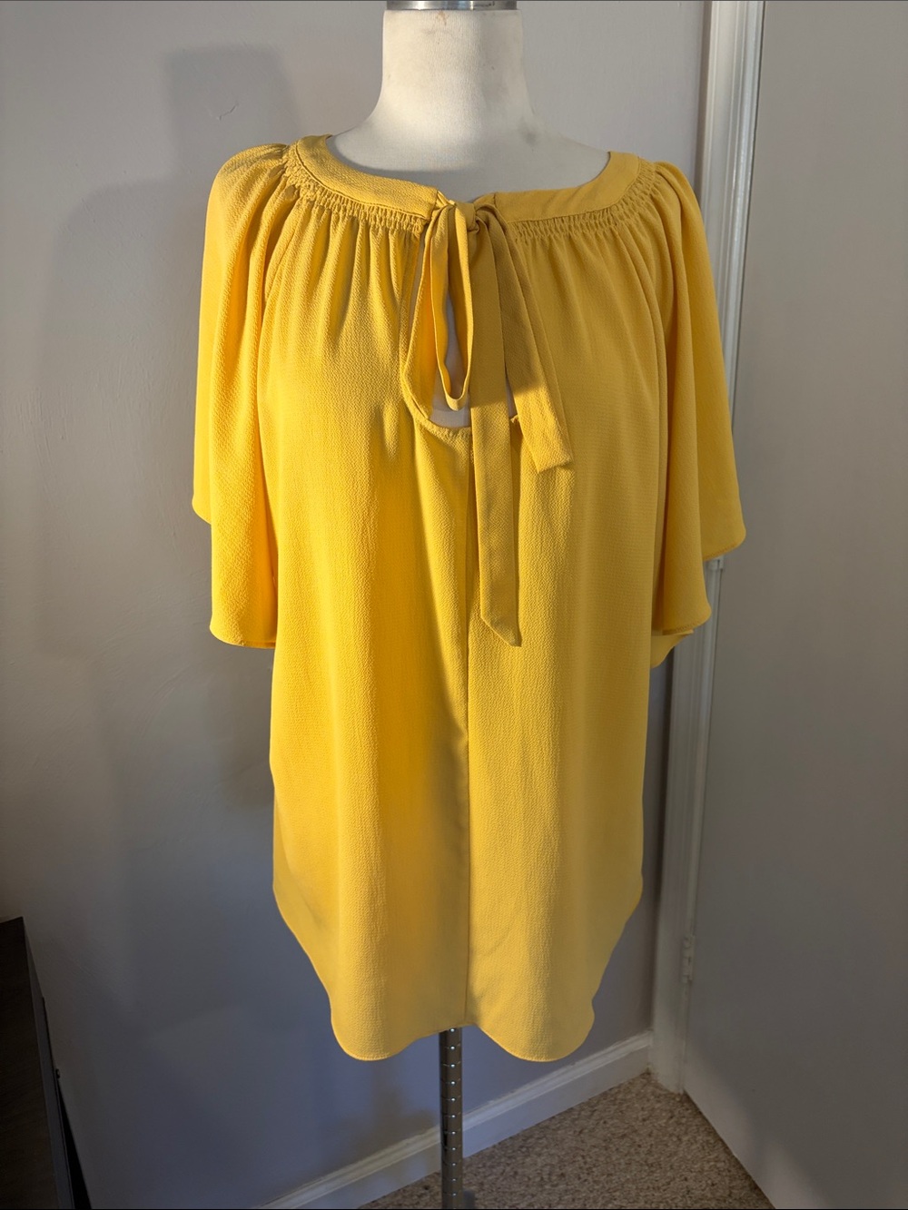 Cato Yellow Tie-Neck Peasant Blouse